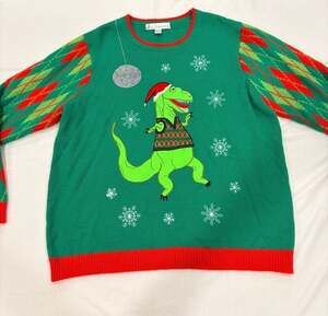 Jolly Sweaters T-Rex Dinosaur Disco Ball Ugly Christmas Sweater